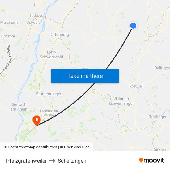Pfalzgrafenweiler to Scherzingen map