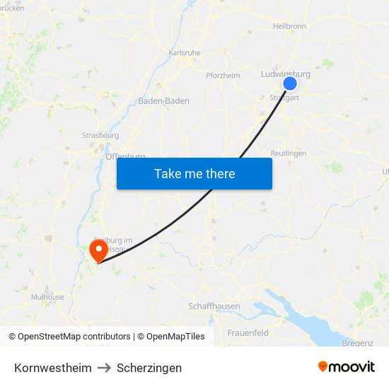 Kornwestheim to Scherzingen map