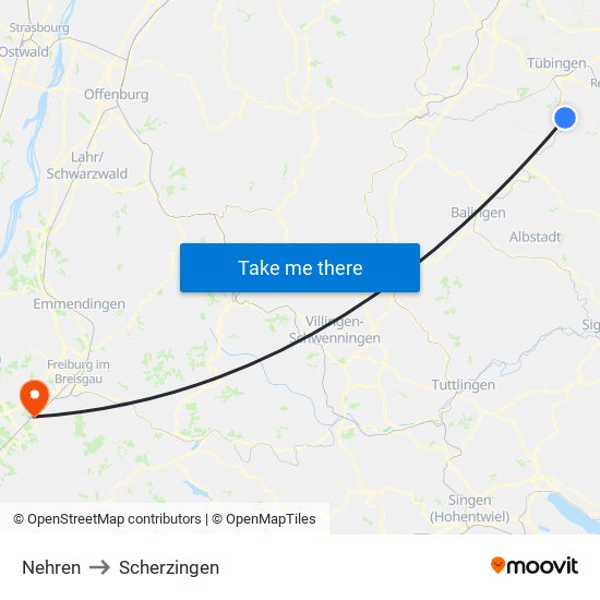 Nehren to Scherzingen map