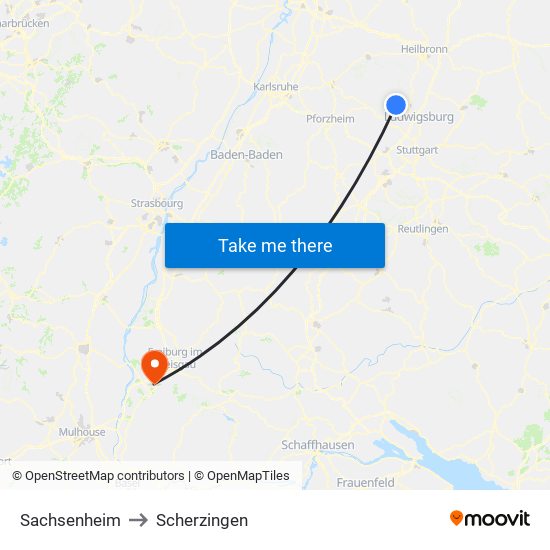 Sachsenheim to Scherzingen map