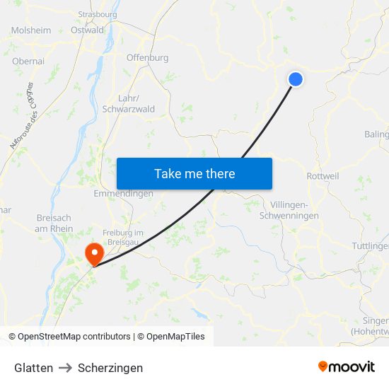 Glatten to Scherzingen map
