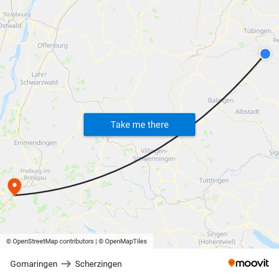 Gomaringen to Scherzingen map