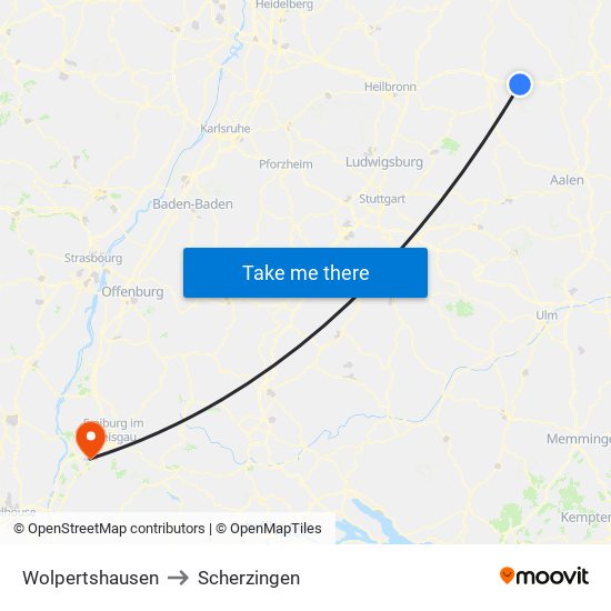 Wolpertshausen to Scherzingen map