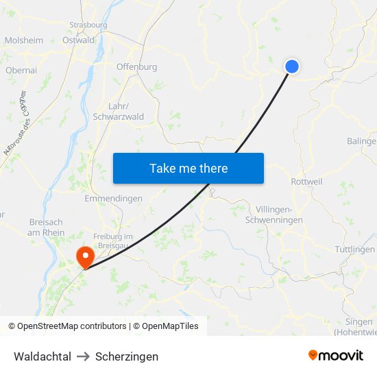 Waldachtal to Scherzingen map