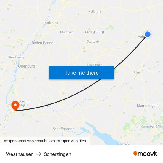 Westhausen to Scherzingen map