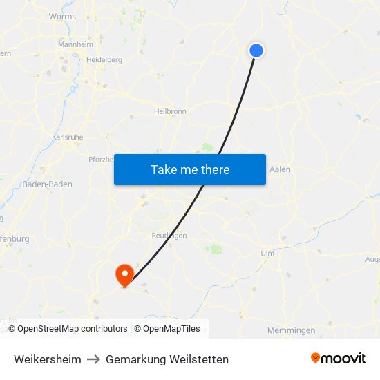 Weikersheim to Gemarkung Weilstetten map