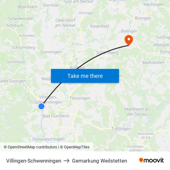 Villingen-Schwenningen to Gemarkung Weilstetten map