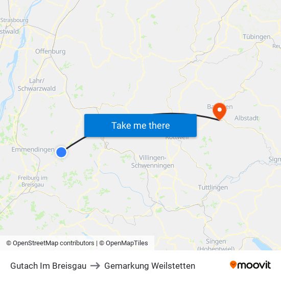 Gutach Im Breisgau to Gemarkung Weilstetten map