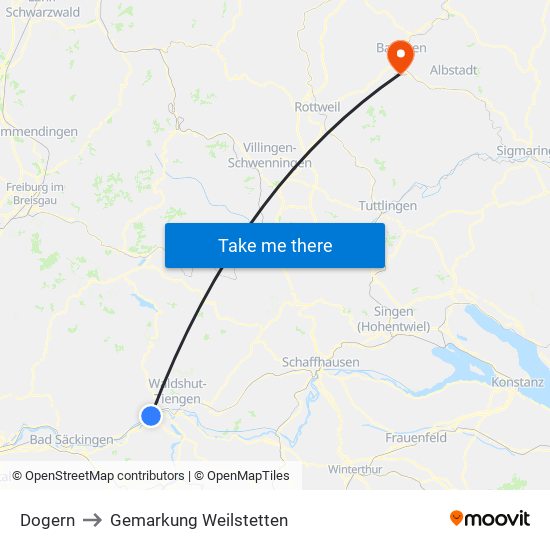 Dogern to Gemarkung Weilstetten map