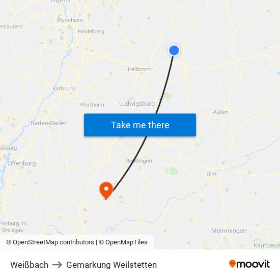 Weißbach to Gemarkung Weilstetten map