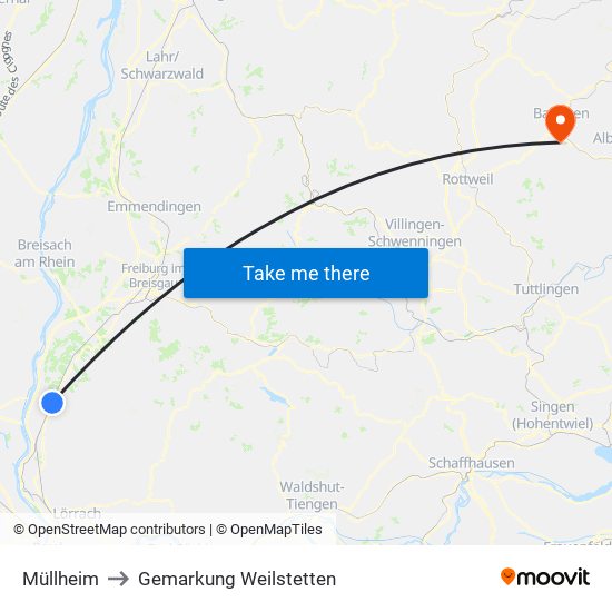 Müllheim to Gemarkung Weilstetten map