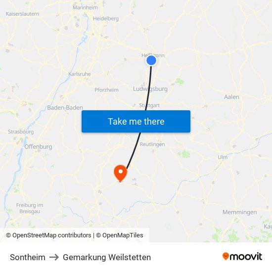 Sontheim to Gemarkung Weilstetten map