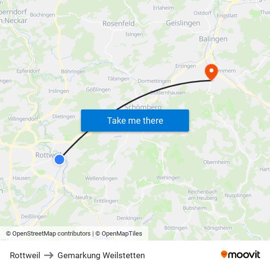 Rottweil to Gemarkung Weilstetten map
