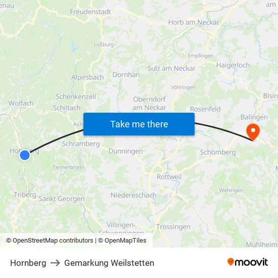 Hornberg to Gemarkung Weilstetten map