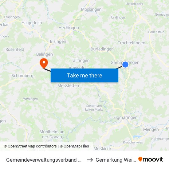 Gemeindeverwaltungsverband Gammertingen to Gemarkung Weilstetten map