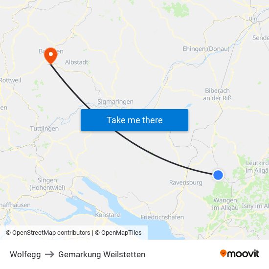 Wolfegg to Gemarkung Weilstetten map