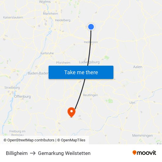 Billigheim to Gemarkung Weilstetten map