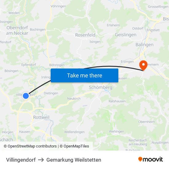 Villingendorf to Gemarkung Weilstetten map