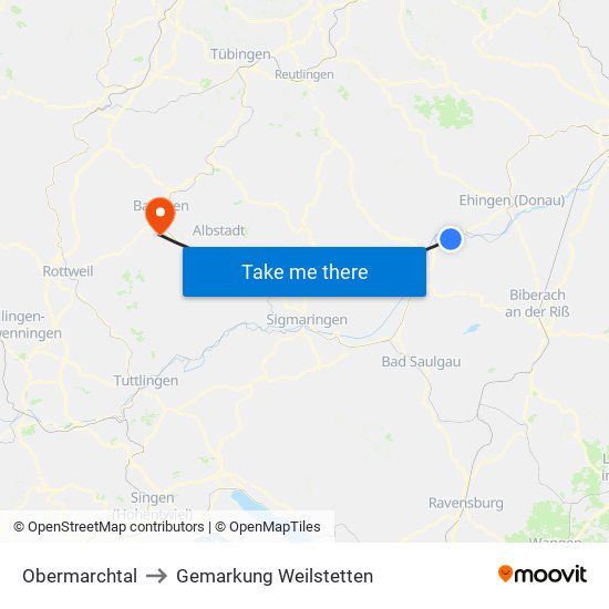 Obermarchtal to Gemarkung Weilstetten map