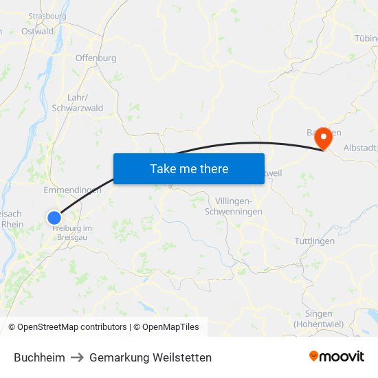 Buchheim to Gemarkung Weilstetten map