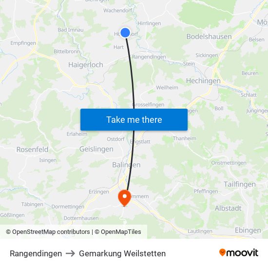 Rangendingen to Gemarkung Weilstetten map