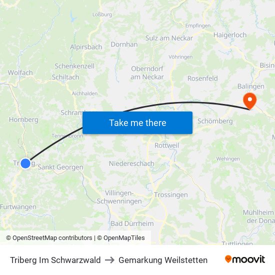 Triberg Im Schwarzwald to Gemarkung Weilstetten map