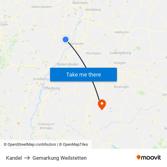 Kandel to Gemarkung Weilstetten map