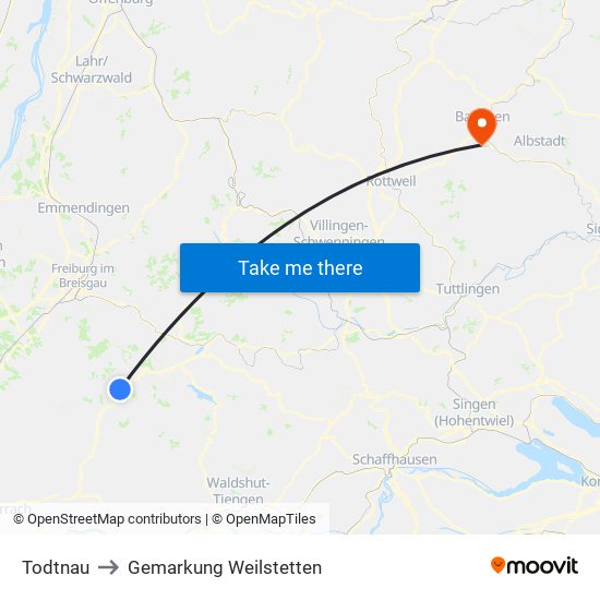 Todtnau to Gemarkung Weilstetten map