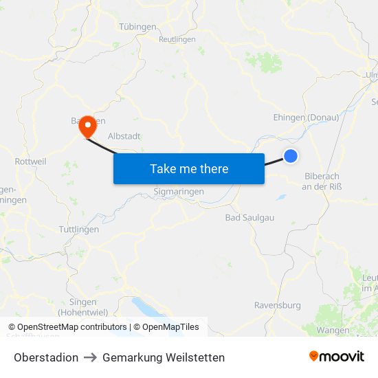 Oberstadion to Gemarkung Weilstetten map