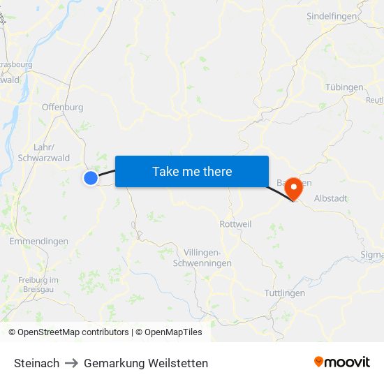 Steinach to Gemarkung Weilstetten map