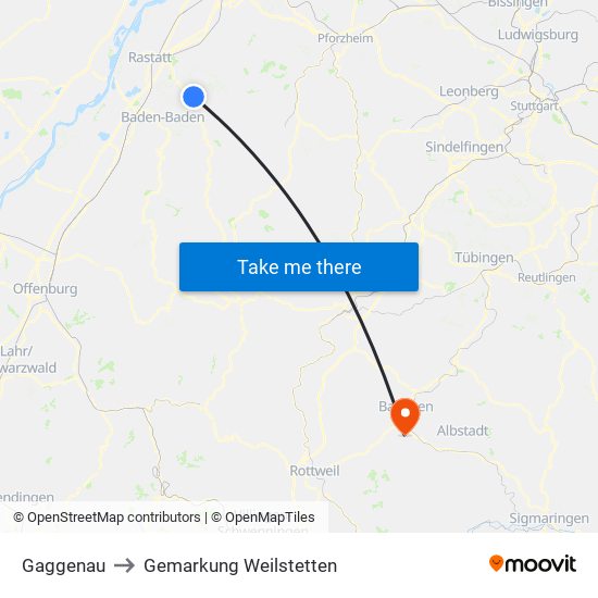 Gaggenau to Gemarkung Weilstetten map