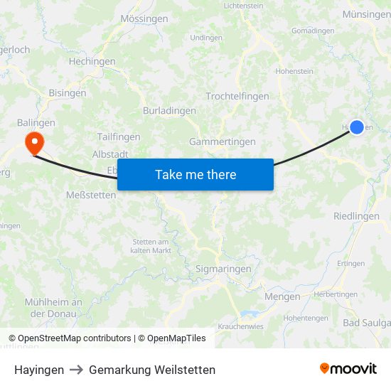 Hayingen to Gemarkung Weilstetten map