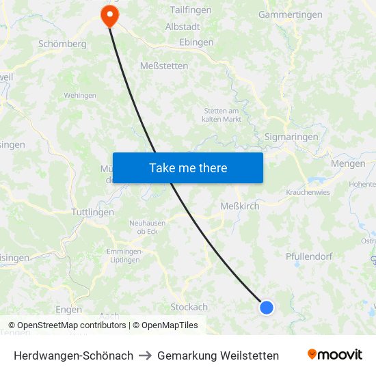 Herdwangen-Schönach to Gemarkung Weilstetten map