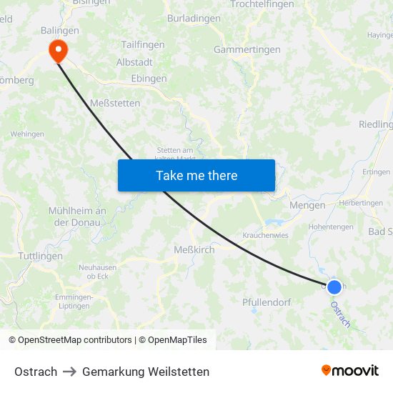 Ostrach to Gemarkung Weilstetten map