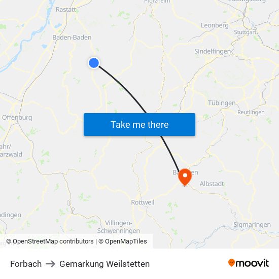 Forbach to Gemarkung Weilstetten map