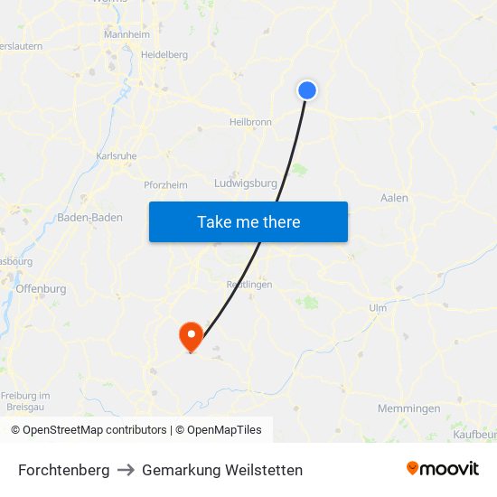 Forchtenberg to Gemarkung Weilstetten map