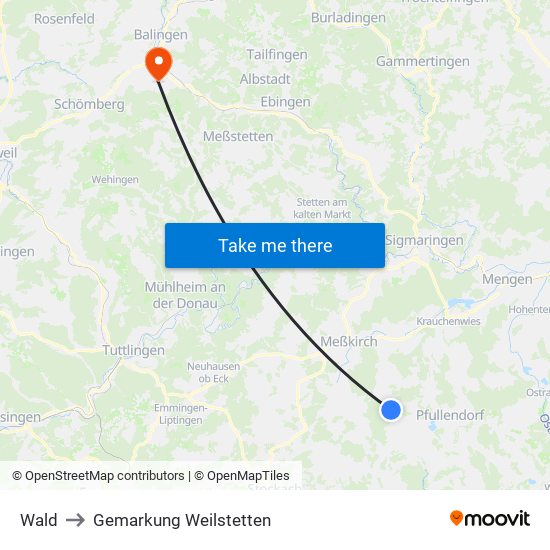 Wald to Gemarkung Weilstetten map