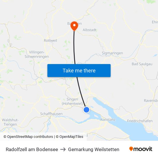 Radolfzell am Bodensee to Gemarkung Weilstetten map