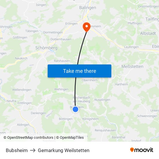 Bubsheim to Gemarkung Weilstetten map