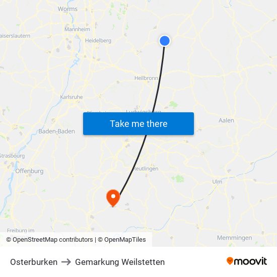 Osterburken to Gemarkung Weilstetten map