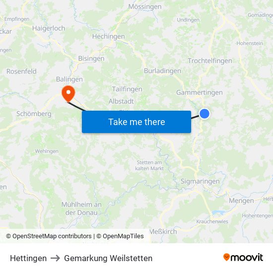 Hettingen to Gemarkung Weilstetten map