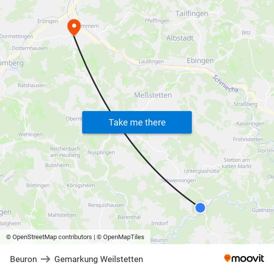 Beuron to Gemarkung Weilstetten map