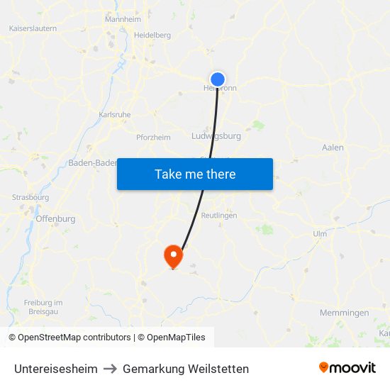 Untereisesheim to Gemarkung Weilstetten map