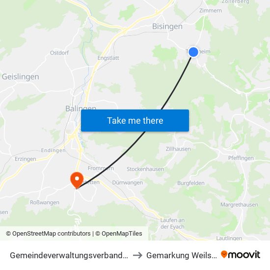 Gemeindeverwaltungsverband Bisingen to Gemarkung Weilstetten map