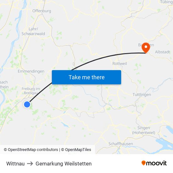 Wittnau to Gemarkung Weilstetten map