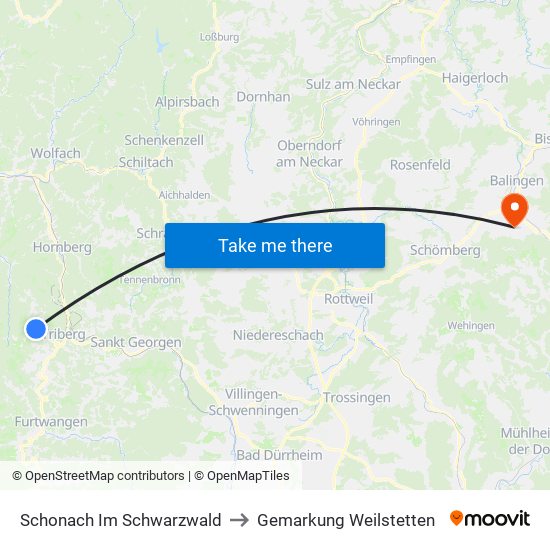 Schonach Im Schwarzwald to Gemarkung Weilstetten map