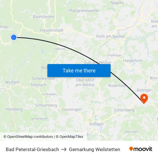 Bad Peterstal-Griesbach to Gemarkung Weilstetten map