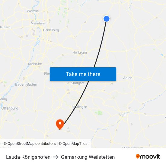 Lauda-Königshofen to Gemarkung Weilstetten map