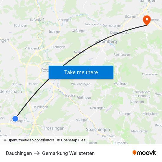 Dauchingen to Gemarkung Weilstetten map