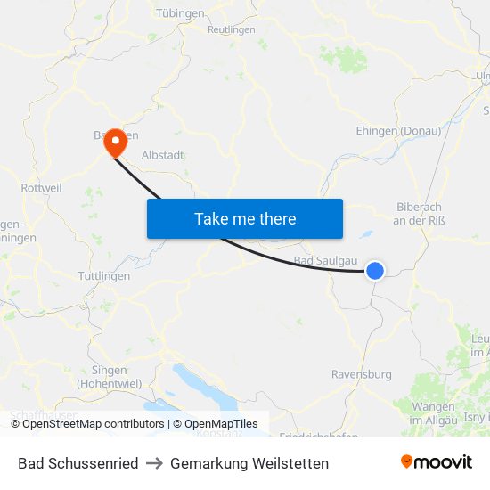 Bad Schussenried to Gemarkung Weilstetten map